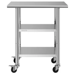 VEVOR Stainless Steel Work Table, 24x30 Inch Food Prep Table with 2 Shelves and Wheels, Commercial Kitchen Workstation, Metal Heavy Duty Utility Worktable, for Restaurant Home Hotel Garage Outdoor