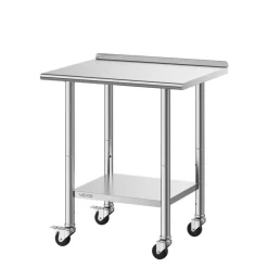 VEVOR Stainless Steel Work Table 30 x 48 x 38 Inch, with 4 Wheels, 3 Adjustable Height Levels, Heavy Duty Food Prep Worktable for Commercial Kitchen Restaurant, Silver