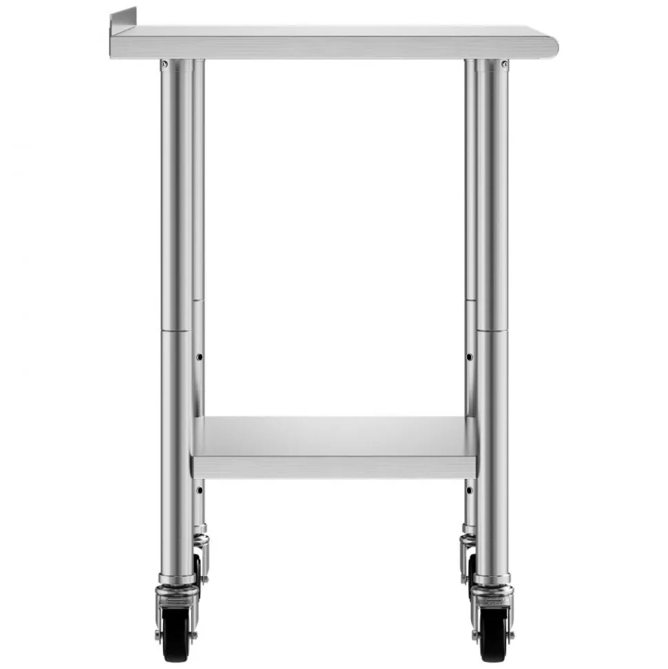 VEVOR Stainless Steel Work Table 30 x 48 x 38 Inch, with 4 Wheels, 3 Adjustable Height Levels, Heavy Duty Food Prep Worktable for Commercial Kitchen Restaurant, Silver