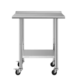 VEVOR Stainless Steel Work Table 30 x 48 x 38 Inch, with 4 Wheels, 3 Adjustable Height Levels, Heavy Duty Food Prep Worktable for Commercial Kitchen Restaurant, Silver