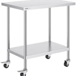 VEVOR Stainless Steel Work Table 24 x 36 x 38 Inch, with 4 Wheels, 3 Adjustable Height Levels, Heavy Duty Food Prep Worktable for Commercial Kitchen Restaurant, Silver