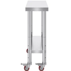 VEVOR Stainless Steel Work Table 30 x 12 x 34 Inch, 700 LBS Load Capacity with 4 Wheels, 3 Adjustable Height Levels, Heavy Duty Food Prep Worktable for Commercial Kitchen Restaurant, Silver