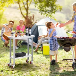 VEVOR Stainless Steel Work Table 30 x 12 x 34 Inch, 700 LBS Load Capacity with 4 Wheels, 3 Adjustable Height Levels, Heavy Duty Food Prep Worktable for Commercial Kitchen Restaurant, Silver