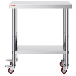 VEVOR Stainless Steel Work Table 30 x 12 x 34 Inch, 700 LBS Load Capacity with 4 Wheels, 3 Adjustable Height Levels, Heavy Duty Food Prep Worktable for Commercial Kitchen Restaurant, Silver