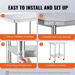 VEVOR Stainless Steel Work Table, 24x60 Inch Food Prep Table with Backsplash, Commercial Kitchen Workstation with Adjustable Undershelf, Metal Heavy Duty Utility Worktable, for Restaurant Home Outdoor