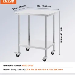 VEVOR Stainless Steel Work Table, 24x60 Inch Food Prep Table with Backsplash, Commercial Kitchen Workstation with Adjustable Undershelf, Metal Heavy Duty Utility Worktable, for Restaurant Home Outdoor