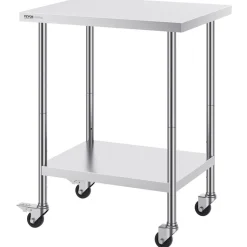 VEVOR Stainless Steel Work Table, 24x60 Inch Food Prep Table with Backsplash, Commercial Kitchen Workstation with Adjustable Undershelf, Metal Heavy Duty Utility Worktable, for Restaurant Home Outdoor
