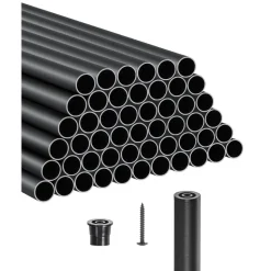 VEVOR Staircase Balusters 51 Pack, 26 In Aluminum Stair Balusters, 3/4 In Water-Proof Round Metal Spindle Railing, Hollow Deck Railing with Rail Caps & Screws for Stairs, Porch, Patio, Fence, Black