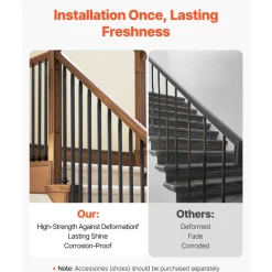 VEVOR Staircase Balusters 11 Pack, 44 Inch Durable Carbon Steel Stair Balusters, 0.5 Inch Indoor Square Metal Spindle Railing, Corrosion-Proof Hollow Deck Railing with Pre-Drilled Holes, Matte Black