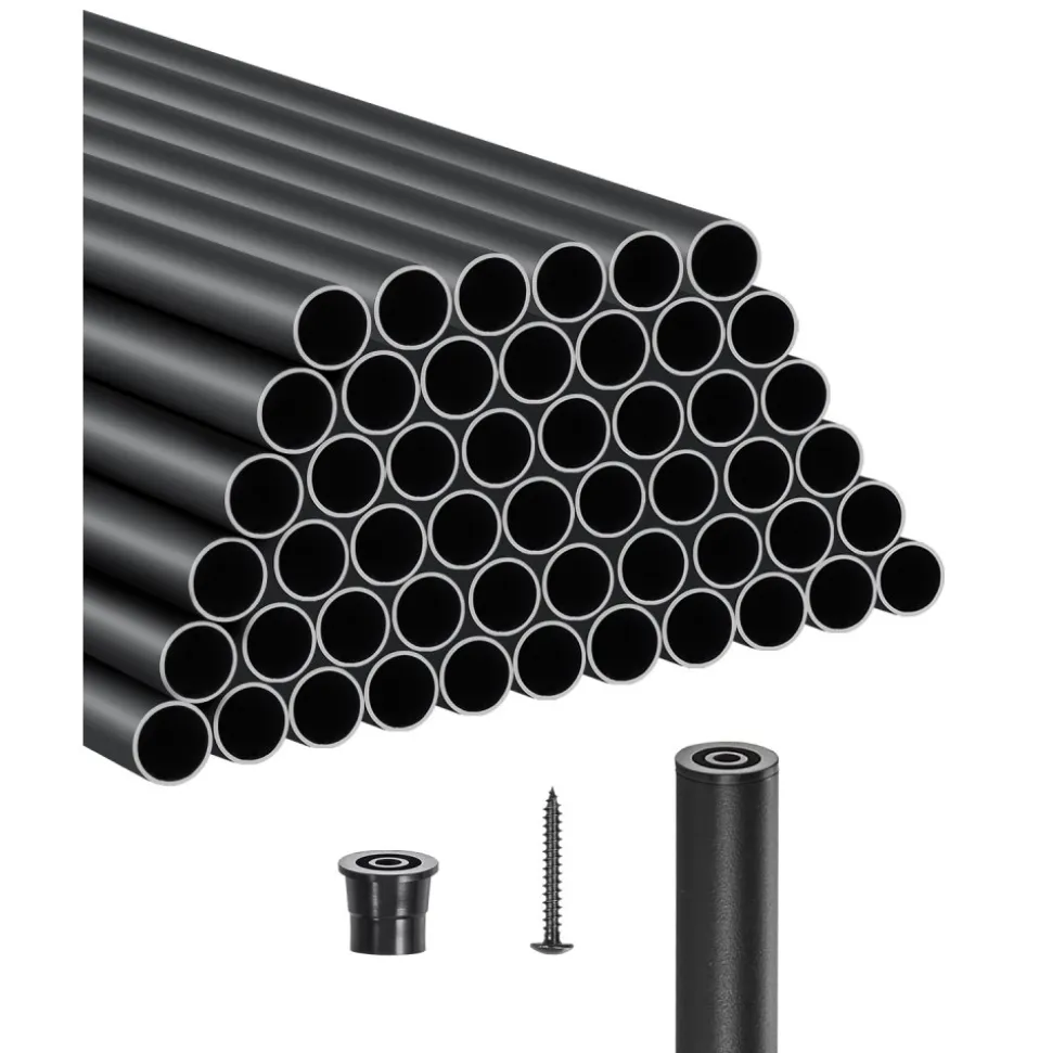 VEVOR Staircase Balusters 51 Pack, 36 In Aluminum Stair Balusters, 3/4 In Water-Proof Round Metal Spindle Railing, Hollow Deck Railing with Rail Caps & Screws for Stairs, Porch, Patio, Fence, Black