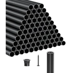 VEVOR Staircase Balusters 101 Pack, 32 In Aluminum Stair Balusters, 3/4 In Water-Proof Round Metal Spindle Railing, Hollow Deck Railing with Rail Caps & Screws for Stairs, Porch, Patio, Fence, Black