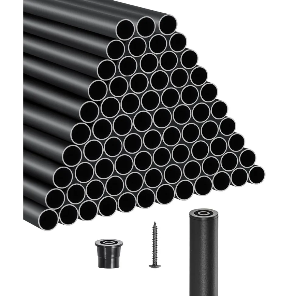 VEVOR Staircase Balusters 101 Pack, 32 In Aluminum Stair Balusters, 3/4 In Water-Proof Round Metal Spindle Railing, Hollow Deck Railing with Rail Caps & Screws for Stairs, Porch, Patio, Fence, Black