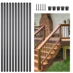 VEVOR Staircase Balusters 101 Pack, 26 In Aluminum Stair Balusters, 3/4 Inch Water-Proof Round Metal Spindle Railing, Hollow Deck Railing with Rail Caps & Screws for Stairs, Porch, Patio, Matte Black