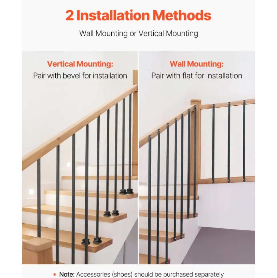 VEVOR Staircase Balusters 31 Pack, 44 Inch Durable Carbon Steel Stair Balusters, 0.5 Inch Indoor Square Metal Spindle Railing, Corrosion-Proof Hollow Deck Railing with Pre-Drilled Holes, Matte Black