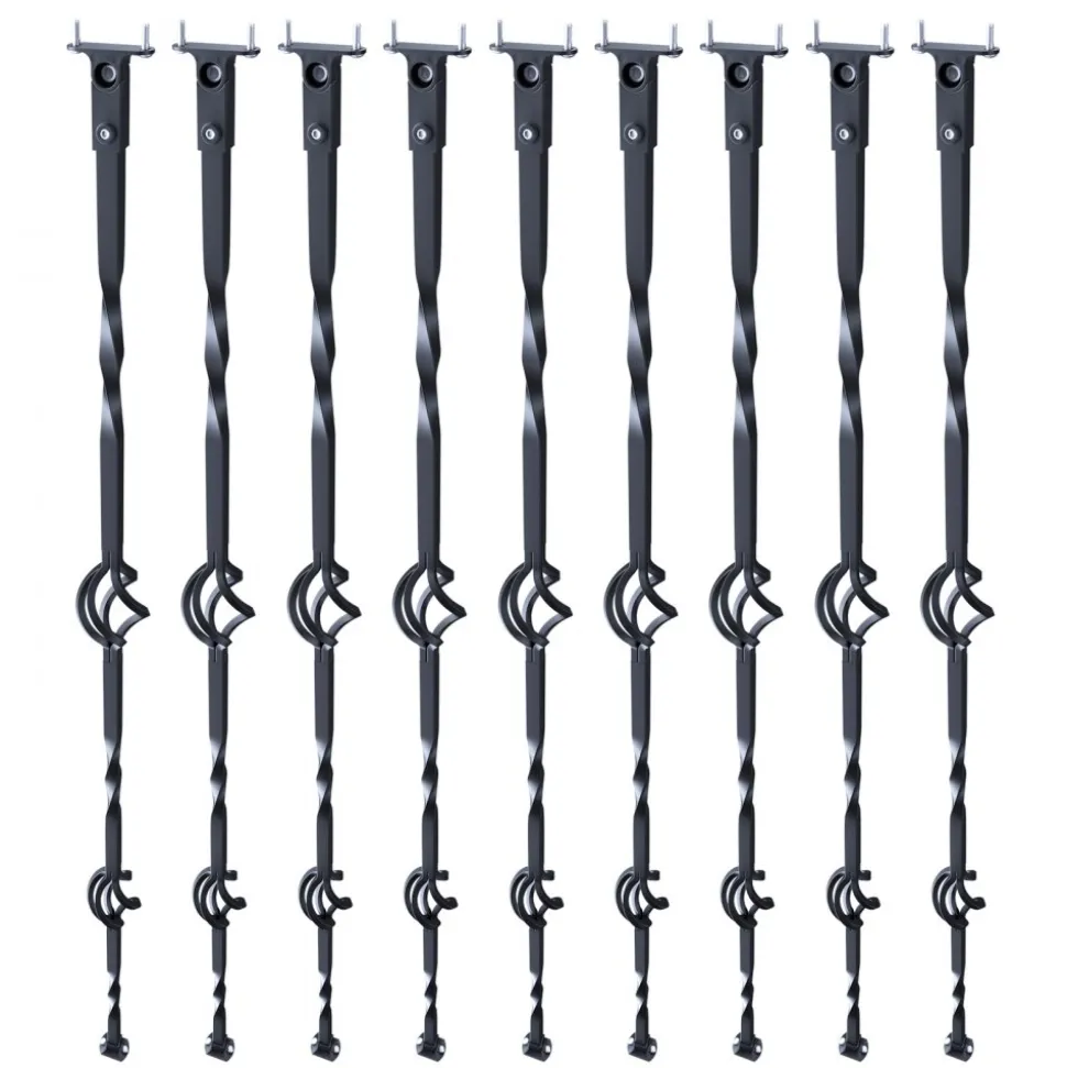 VEVOR Staircase Metal Balusters, 44'' x 1/2" Galvanized Steel Decorative Banister Spindles, 10 Pack Deck Baluster with Hollow Double Baskets, Spiral Stair Railing with Shoes & Screws