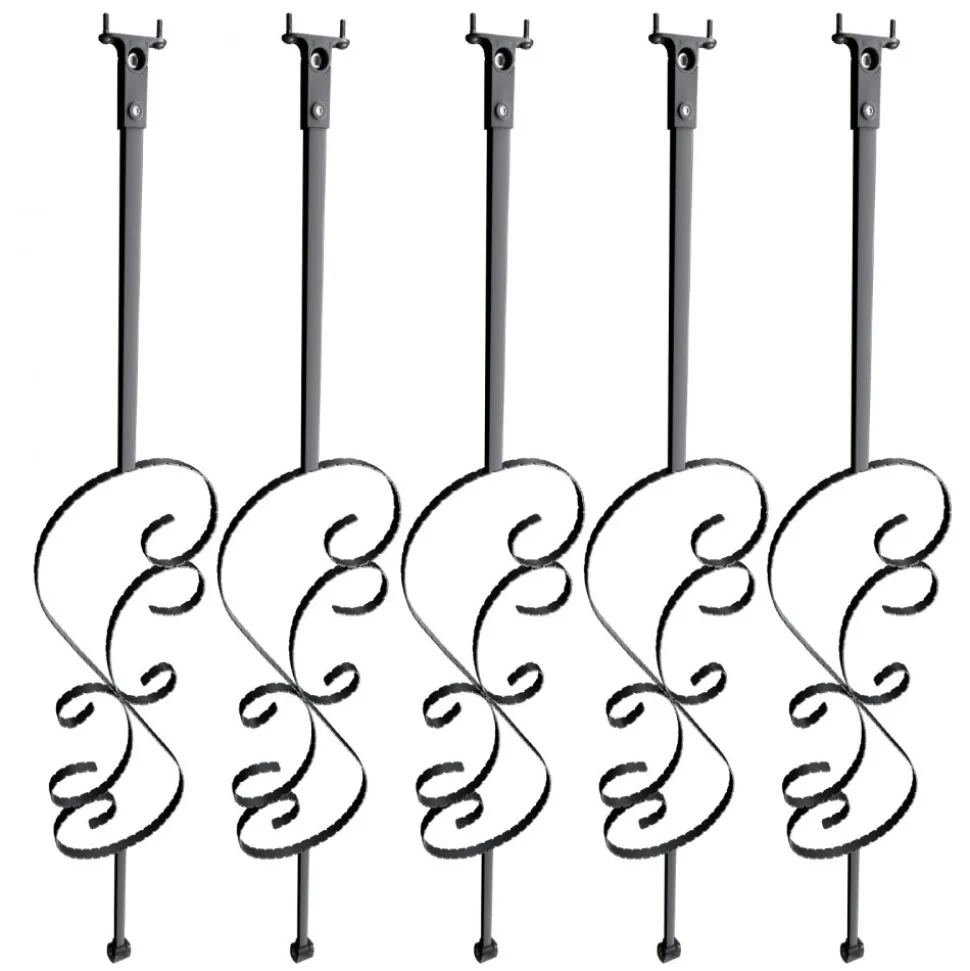 VEVOR Staircase Metal Balusters, 44'' x 1/2" Galvanized Steel Decorative Banister Spindles, 5 Pack S Shape Deck Baluster, Hollow Satin Black Spiral Stair Railing with Shoes & Screws