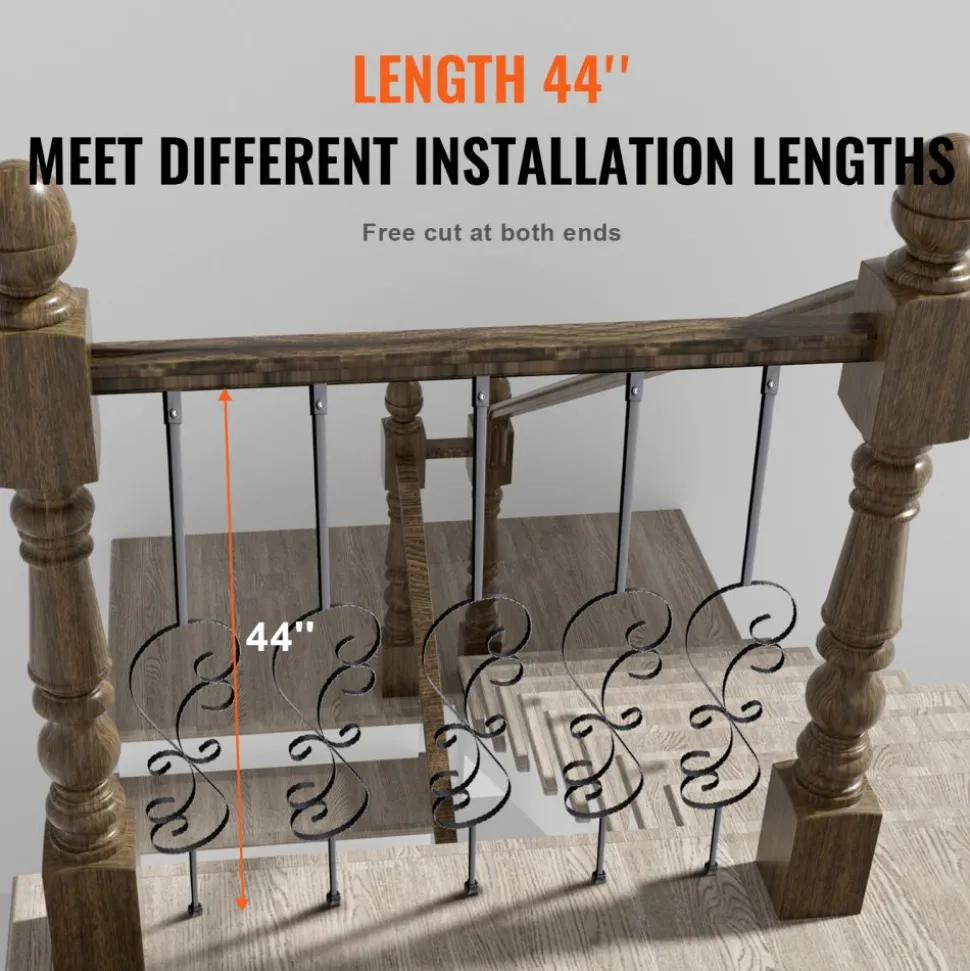 VEVOR Staircase Metal Balusters, 44'' x 1/2" Galvanized Steel Decorative Banister Spindles, 5 Pack S Shape Deck Baluster, Hollow Satin Black Spiral Stair Railing with Shoes & Screws