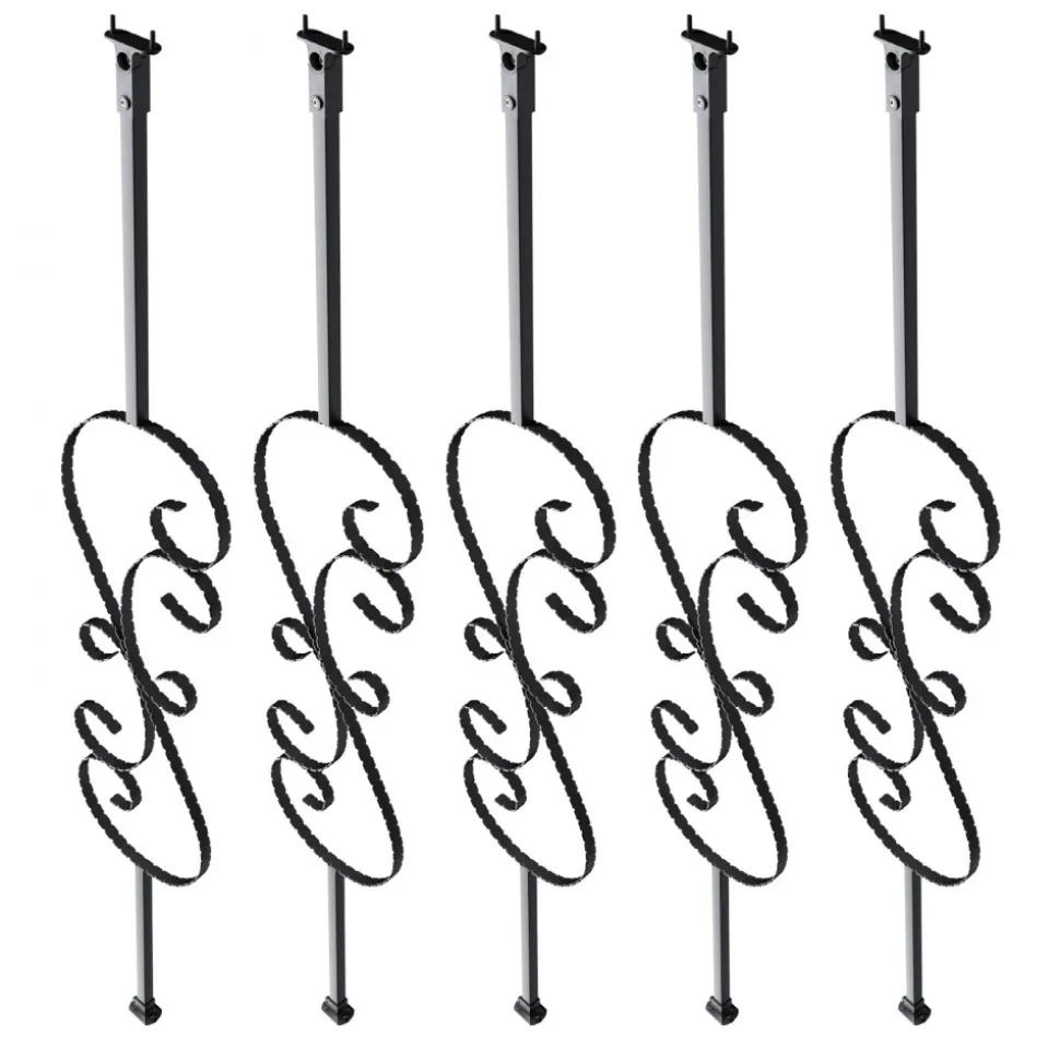 VEVOR Staircase Metal Balusters, 44'' x 1/2" Galvanized Steel Decorative Banister Spindles, 5 Pack S Shape Deck Baluster, Hollow Satin Black Spiral Stair Railing with Shoes & Screws
