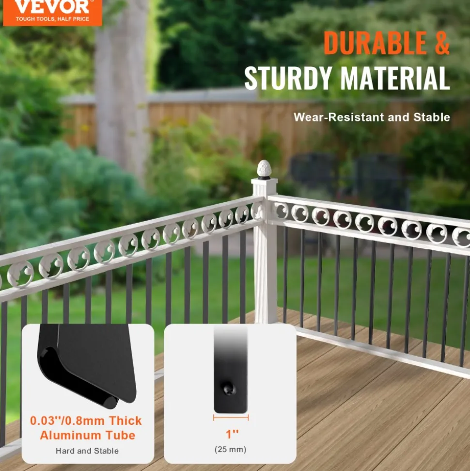 VEVOR Staircase Metal Balusters, 38'' x 1'' Flat Aluminum Alloy Decorative Banister Spindles, 72 Pack Deck Baluster with Screws, Classic Hollow Deck Railing Satin Black Powder Coated for Porch