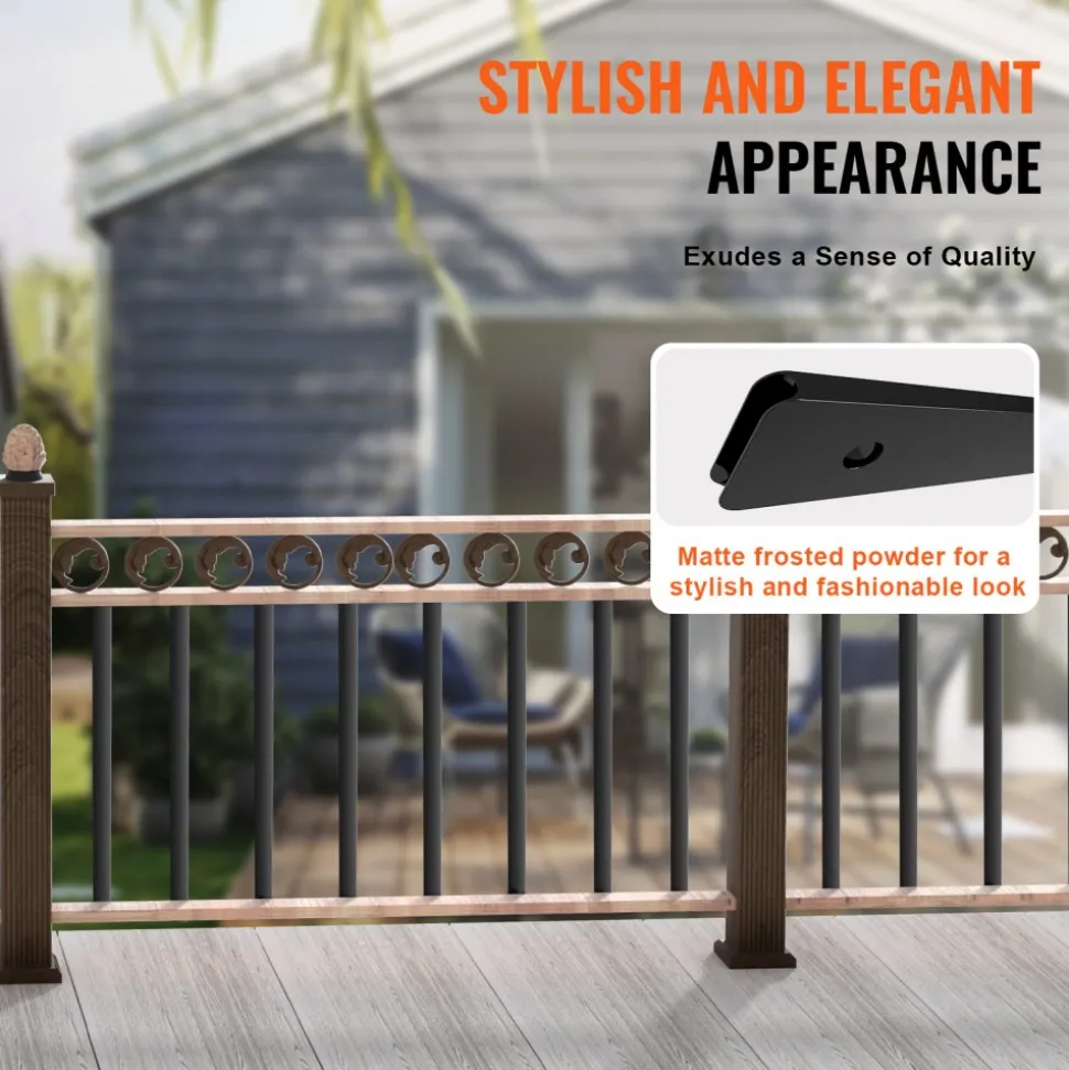 VEVOR Staircase Metal Balusters, 38'' x 1'' Flat Aluminum Alloy Decorative Banister Spindles, 72 Pack Deck Baluster with Screws, Classic Hollow Deck Railing Satin Black Powder Coated for Porch
