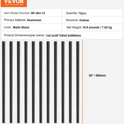 VEVOR Staircase Metal Balusters, 38'' x 1'' Flat Aluminum Alloy Decorative Banister Spindles, 72 Pack Deck Baluster with Screws, Classic Hollow Deck Railing Satin Black Powder Coated for Porch