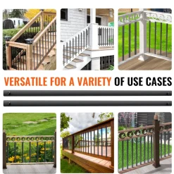 VEVOR Staircase Metal Balusters, 38'' x 1'' Flat Aluminum Alloy Decorative Banister Spindles, 72 Pack Deck Baluster with Screws, Classic Hollow Deck Railing Satin Black Powder Coated for Porch