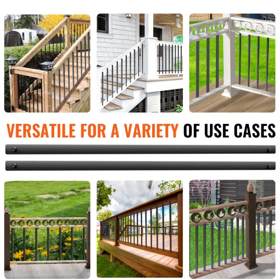 VEVOR Staircase Metal Balusters, 38'' x 1'' Flat Aluminum Alloy Decorative Banister Spindles, 72 Pack Deck Baluster with Screws, Classic Hollow Deck Railing Satin Black Powder Coated for Porch