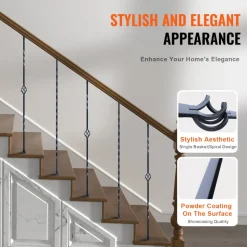 VEVOR Staircase Metal Balusters, 44'' x 1/2" Galvanized Steel Decorative Banister Spindles, 10 Pack Deck Baluster with Hollow Single Baskets, Twists, Spiral Stair Railing w/ Shoes & Screws