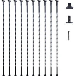 VEVOR Staircase Metal Balusters, 44'' x 1/2" Galvanized Steel Decorative Banister Spindles, 10 Pack Deck Baluster with Hollow Twists, Satin Black Spiral Stair Railing with Shoes & Screws