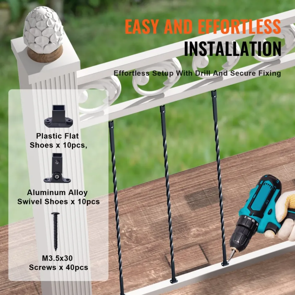 VEVOR Staircase Metal Balusters, 44'' x 1/2" Galvanized Steel Decorative Banister Spindles, 10 Pack Deck Baluster with Hollow Twists, Satin Black Spiral Stair Railing with Shoes & Screws