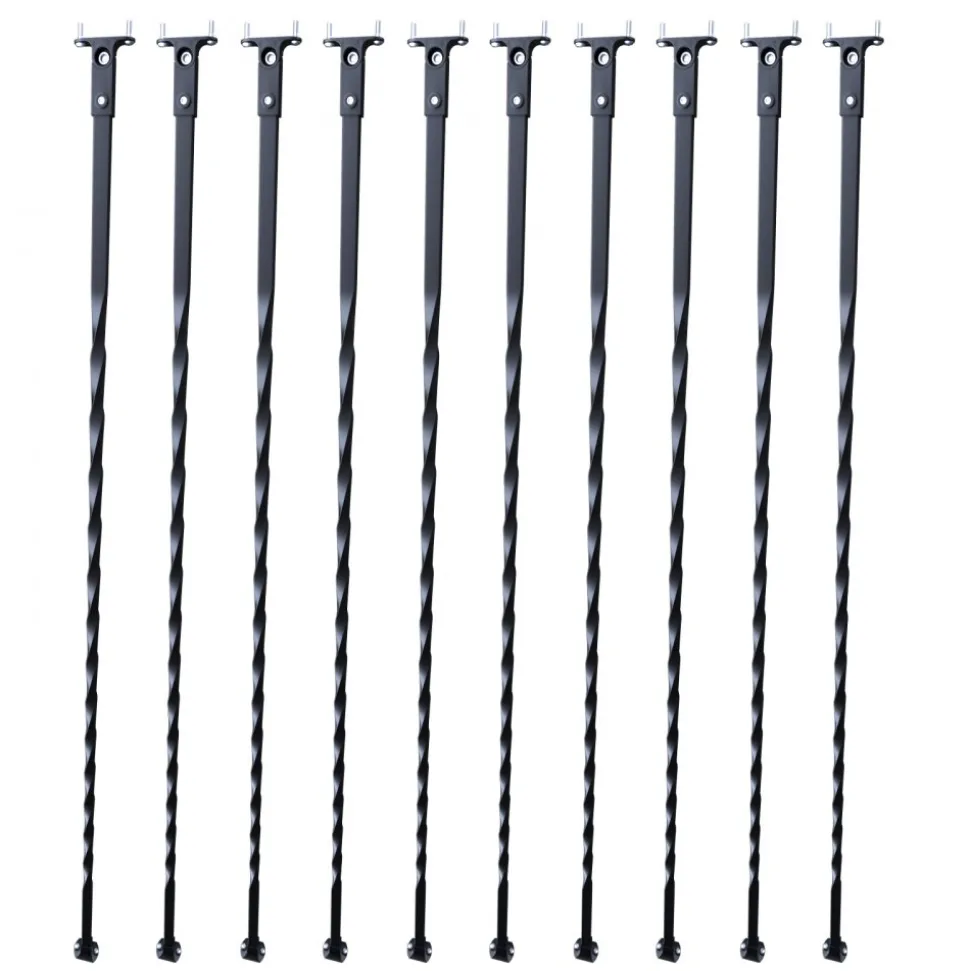 VEVOR Staircase Metal Balusters, 44'' x 1/2" Galvanized Steel Decorative Banister Spindles, 10 Pack Deck Baluster with Hollow Twists, Satin Black Spiral Stair Railing with Shoes & Screws