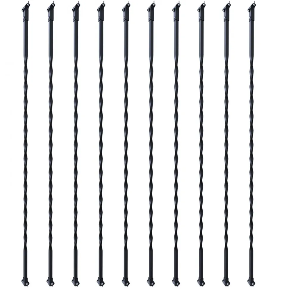 VEVOR Staircase Metal Balusters, 44'' x 1/2" Galvanized Steel Decorative Banister Spindles, 10 Pack Deck Baluster with Hollow Twists, Satin Black Spiral Stair Railing with Shoes & Screws