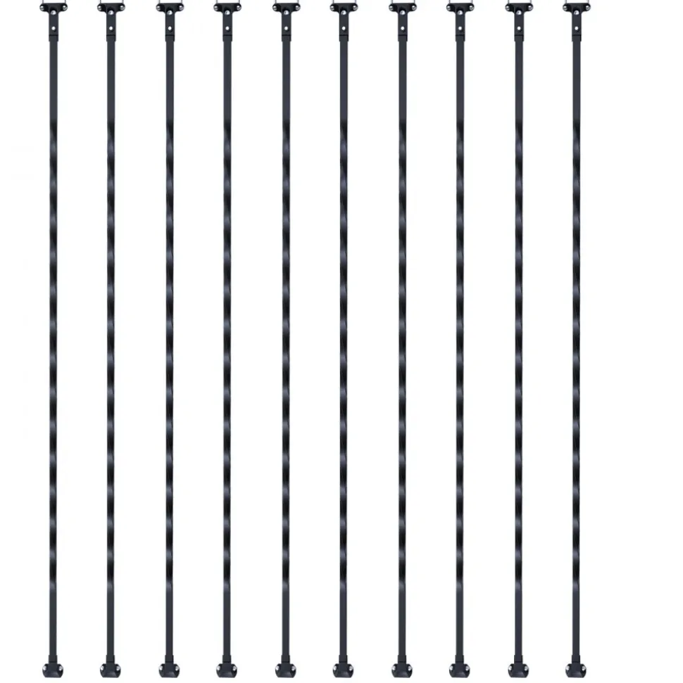 VEVOR Staircase Metal Balusters, 44'' x 1/2" Galvanized Steel Decorative Banister Spindles, 10 Pack Deck Baluster with Hollow Twists, Satin Black Spiral Stair Railing with Shoes & Screws
