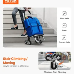 VEVOR Stair Climber Trolley Dolly, 36L Folding Shopping Cart, Grocery Cart Trolley Laundry Stair Climbing Handcart with 6 Wheels & Oxford Cloth Bag, Foldable Cart for Shopping Grocery Laundry Climbing