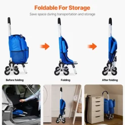 VEVOR Stair Climber Trolley Dolly, 36L Folding Shopping Cart, Grocery Cart Trolley Laundry Stair Climbing Handcart with 6 Wheels & Oxford Cloth Bag, Foldable Cart for Shopping Grocery Laundry Climbing