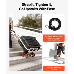 VEVOR Stair Climbing Cart, 330 lbs Stair-Climb Capacity, Aluminum Alloy Folding Trolley Cart with Telescoping Handle, 6 Wheels and 2 Bungee Cords, Stair Climber Dolly for Home, Groceries, Warehouse