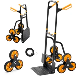 VEVOR Stair Climbing Cart, 440 lbs Stair-Climbing Capacity, Heavy-Duty Folding Trolley Cart with Telescoping Handle, 6 Wheels and 2 Bungee Cords, Stair Climber Dolly for Home, Groceries, Warehouse