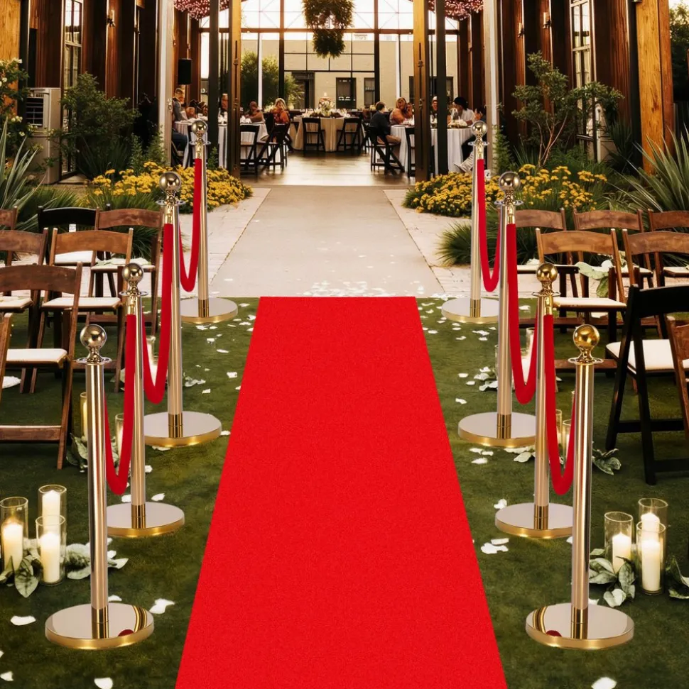 VEVOR Stanchion Post, 8 Pcs Crowd Control Barrier Set with Red Carpet, 6 Red Velvet Ropes, Stainless Steel Gold Stanchion Post Queue with Hollow Base for Theater, Party, Wedding, Exhibition (Gold)