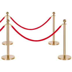 VEVOR Stanchion Post, 6 Pcs Crowd Control Barrier Set with Red Carpet, 4 Red Velvet Ropes, Stainless Steel Gold Stanchion Post Queue with Hollow Base for Theater, Party, Wedding, Exhibition (Gold)