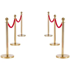 VEVOR Stanchion Post, 6 Pcs Crowd Control Barrier Set with Red Carpet, 4 Red Velvet Ropes, Stainless Steel Gold Stanchion Post Queue with Hollow Base for Theater, Party, Wedding, Exhibition (Gold)