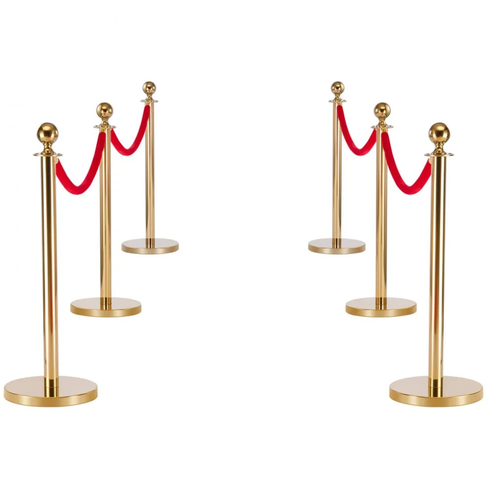 VEVOR Stanchion Post, 6 Pcs Crowd Control Barrier Set with Red Carpet, 4 Red Velvet Ropes, Stainless Steel Gold Stanchion Post Queue with Hollow Base for Theater, Party, Wedding, Exhibition (Gold)
