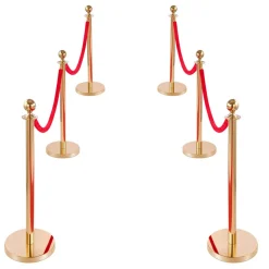 VEVOR Stanchion Post, 6 Pcs Crowd Control Barrier Set with Red Carpet, 4 Red Velvet Ropes, Stainless Steel Gold Stanchion Post Queue with Hollow Base for Theater, Party, Wedding, Exhibition (Gold)