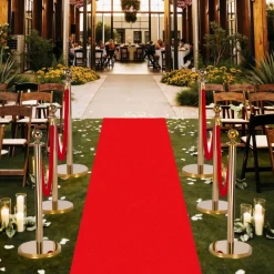 VEVOR Stanchion Post, 6 Pcs Crowd Control Barrier Set with Red Carpet, 4 Red Velvet Ropes, Stainless Steel Gold Stanchion Post Queue with Hollow Base for Theater, Party, Wedding, Exhibition (Gold)