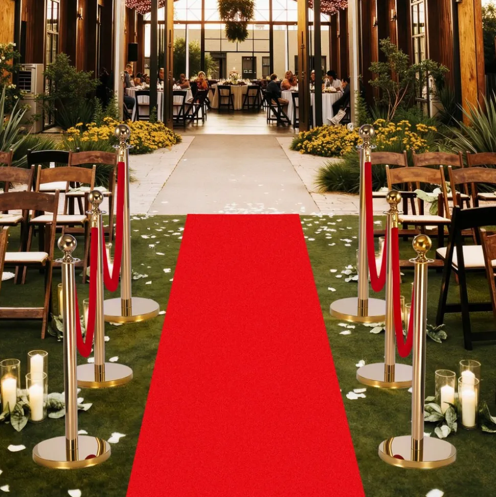 VEVOR Stanchion Post, 6 Pcs Crowd Control Barrier Set with Red Carpet, 4 Red Velvet Ropes, Stainless Steel Gold Stanchion Post Queue with Hollow Base for Theater, Party, Wedding, Exhibition (Gold)