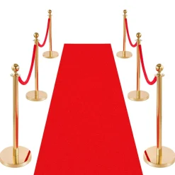 VEVOR Stanchion Post, 6 Pcs Crowd Control Barrier Set with Red Carpet, 4 Red Velvet Ropes, Stainless Steel Gold Stanchion Post Queue with Hollow Base for Theater, Party, Wedding, Exhibition (Gold)