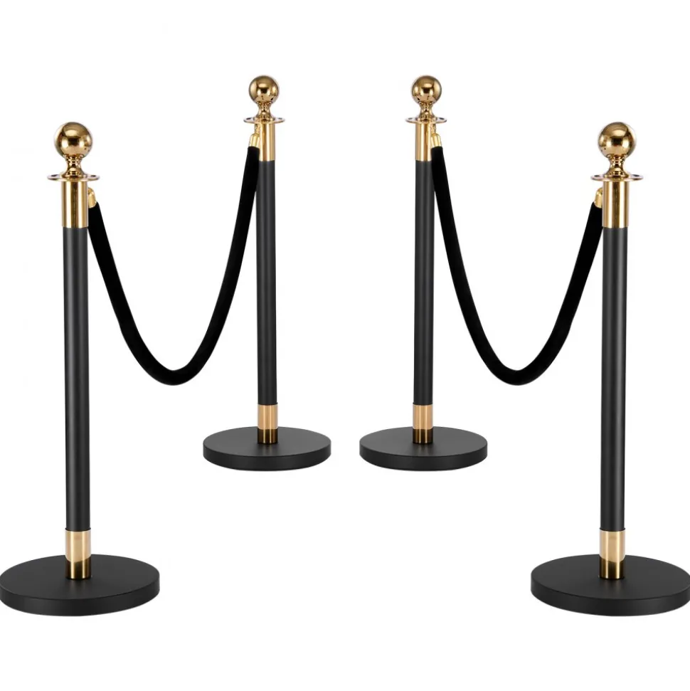 VEVOR Stanchion Post, 4 Pcs Crowd Control Barrier Set with 2 Black Velvet Ropes, Heavy Duty Stainless Steel Stanchion Post Queue with Hollow Base for Theater, Party, Wedding, Exhibition, Event (Black)
