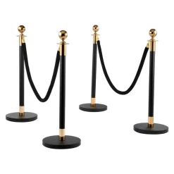 VEVOR Stanchion Post, 4 Pcs Crowd Control Barrier Set with 2 Black Velvet Ropes, Heavy Duty Stainless Steel Stanchion Post Queue with Hollow Base for Theater, Party, Wedding, Exhibition, Event (Black)
