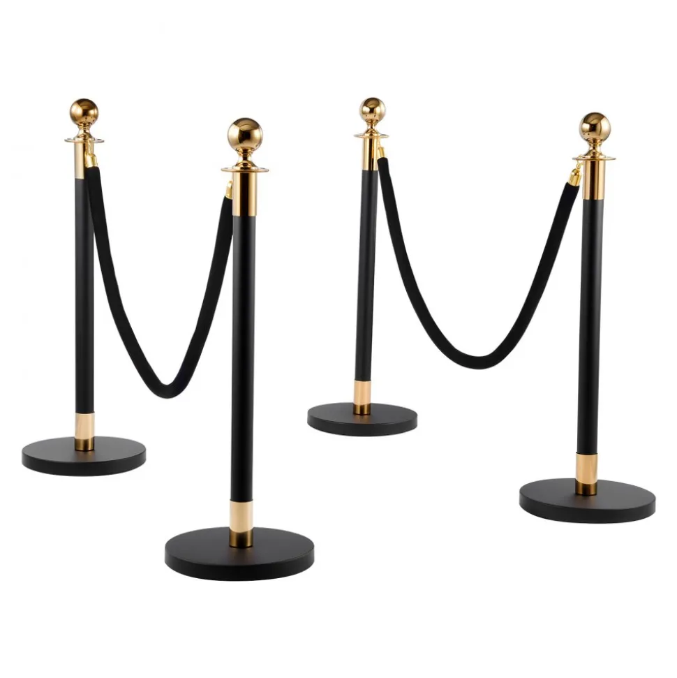 VEVOR Stanchion Post, 4 Pcs Crowd Control Barrier Set with 2 Black Velvet Ropes, Heavy Duty Stainless Steel Stanchion Post Queue with Hollow Base for Theater, Party, Wedding, Exhibition, Event (Black)