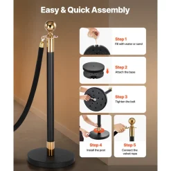 VEVOR Stanchion Post, 4 Pcs Crowd Control Barrier Set with 2 Black Velvet Ropes, Heavy Duty Stainless Steel Stanchion Post Queue with Hollow Base for Theater, Party, Wedding, Exhibition, Event (Black)