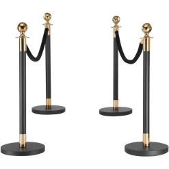 VEVOR Stanchion Post, 4 Pcs Crowd Control Barrier Set with 2 Black Velvet Ropes, Heavy Duty Stainless Steel Stanchion Post Queue with Hollow Base for Theater, Party, Wedding, Exhibition, Event (Black)